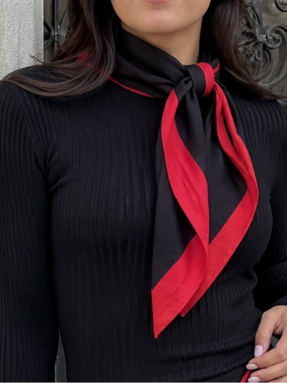 Asymmetrical Black Skirt accessory with Red Trim - Women's Triangle Wrap scarf